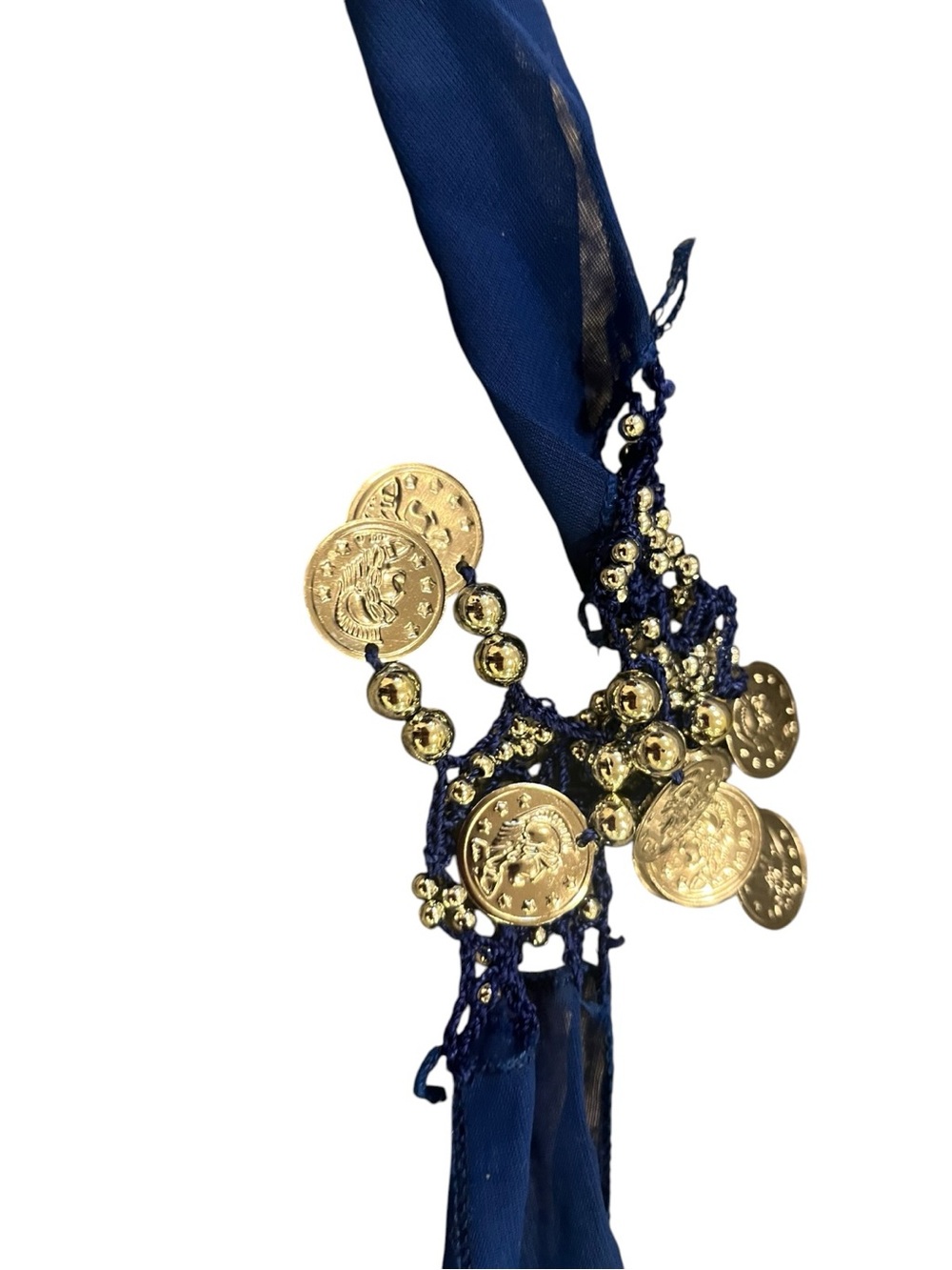 Navy Blue Coin Fringe Belly Dance Hip Scarf - Picture 3 of 6